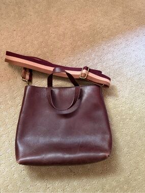 Madewell Burgundy Leather Shoulder Bag with Striped Strap